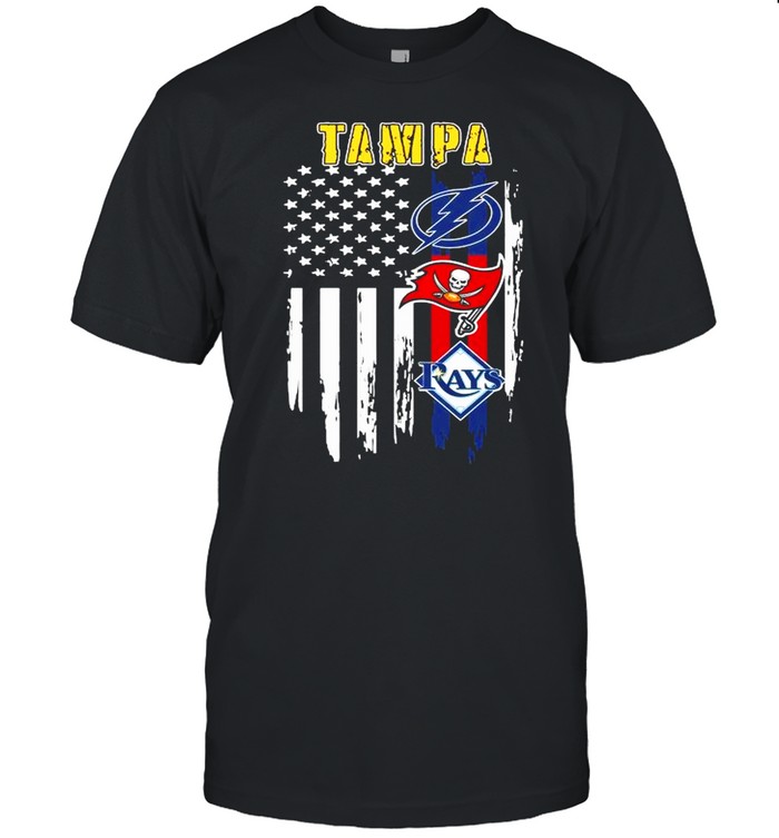 American Flag With Tampa Sport Tampa Lightning Buccaneers And Rays shirt