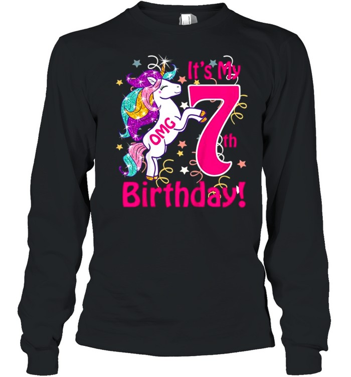 Kids Omg It’s My 7th Birthday Girls Unicorn Outfit Tee Long Sleeved T-shirt