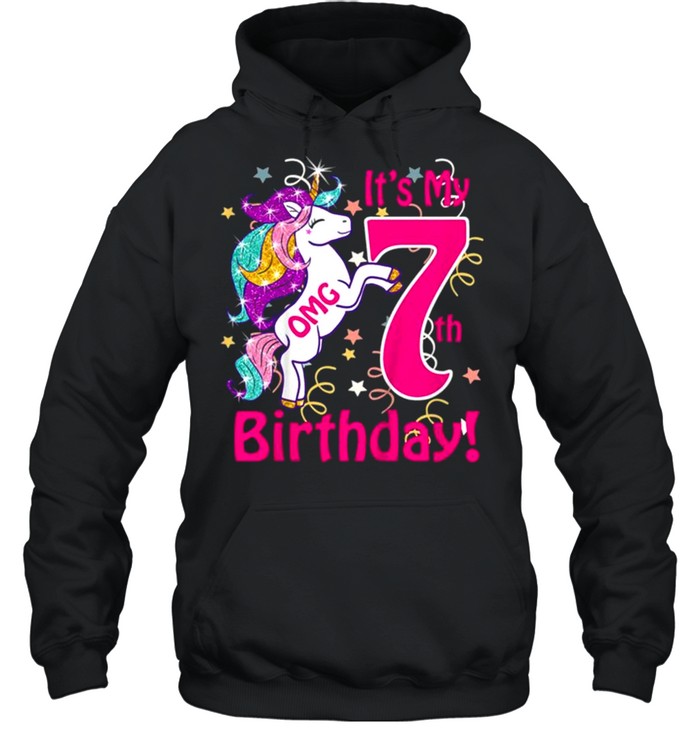 Kids Omg It’s My 7th Birthday Girls Unicorn Outfit Tee Unisex Hoodie
