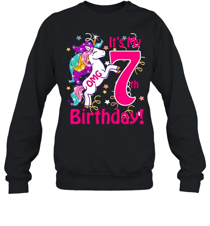 Kids Omg It’s My 7th Birthday Girls Unicorn Outfit Tee Unisex Sweatshirt