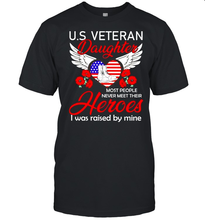 Us Veteran Daughter Most People Never Meet Their Heroes I Was Raised By Mine American Flag Heart Angel Wings Flower Shirt