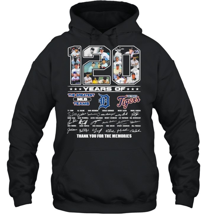 120 Years Of The Greatest MLB Teams Detroit Tigers Signatures Thank You For The Memories shirt Unisex Hoodie