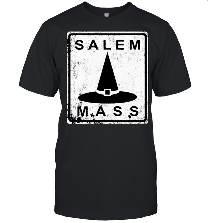 Distressed Salem Mass Black Witch Hat Massachusetts Sign Shirt