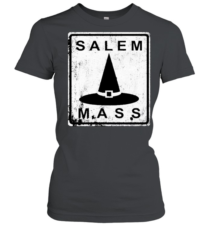 Distressed Salem Mass Black Witch Hat Massachusetts Sign Classic Women's T-shirt