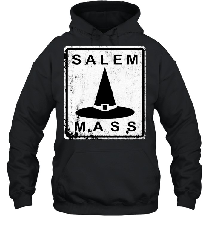 Distressed Salem Mass Black Witch Hat Massachusetts Sign Unisex Hoodie