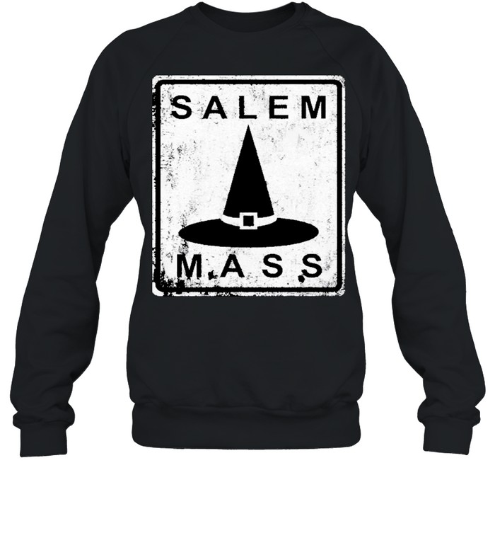 Distressed Salem Mass Black Witch Hat Massachusetts Sign Unisex Sweatshirt