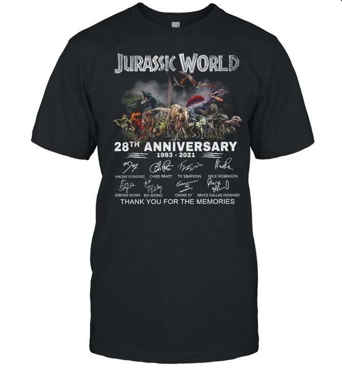 Jurassic World 28th Anniversary 1993 2021 Signatures Thank You For The Memories Shirt