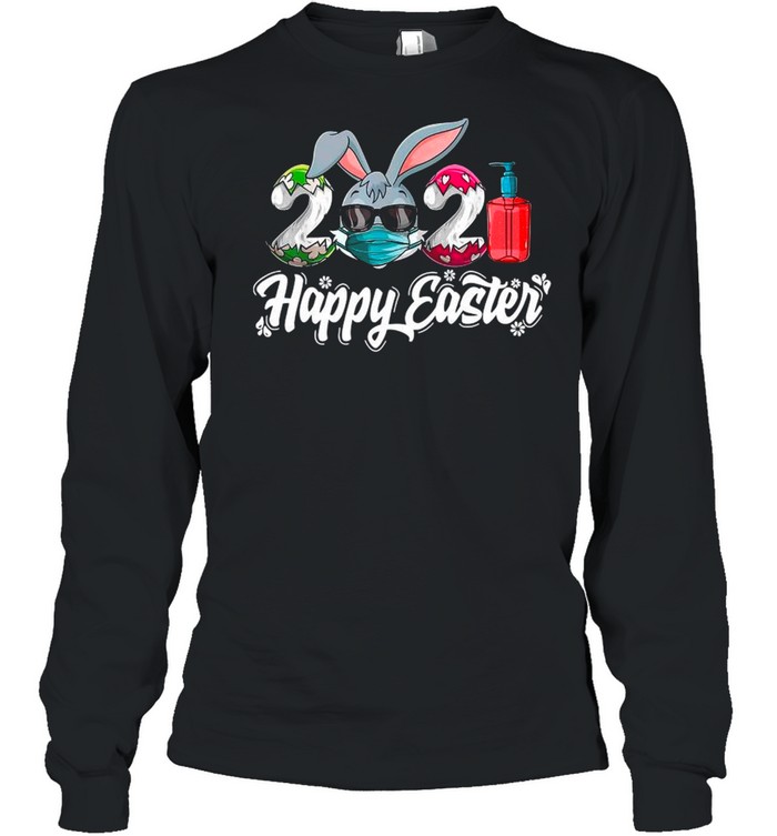 Bunny Face Mask 2021 Eggs And Covid Happy Easter shirt Long Sleeved T-shirt