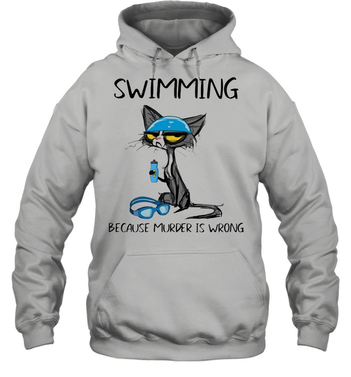 Swimming Because Murder Is Wrong Black Cat Unisex Hoodie