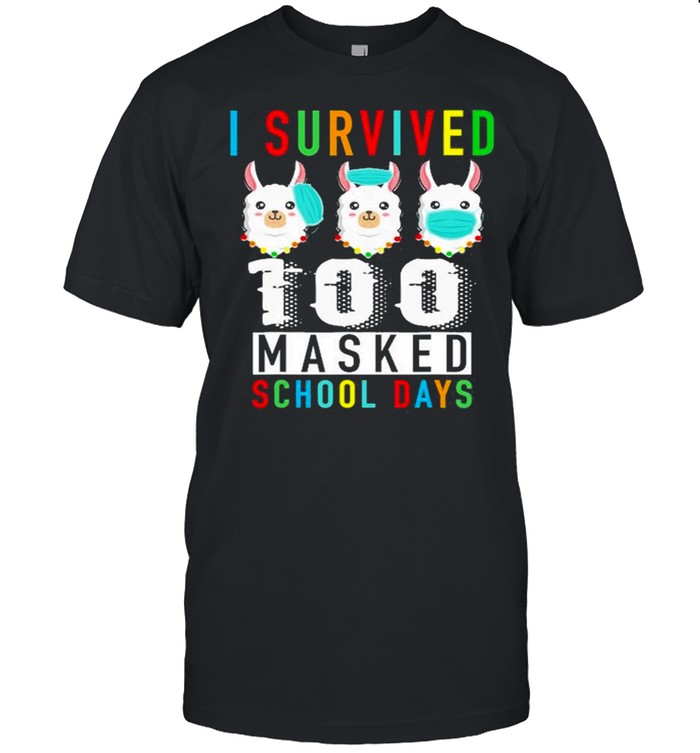 I Survived 100 Masked School Days Llama Mask Wrong Teacher Shirt