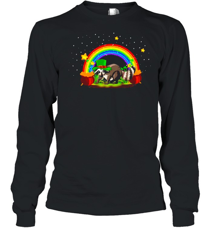 Irish Rainbow Leprechaun Hat Lucky Raccoon St. Patrick’s Day Long Sleeved T-shirt