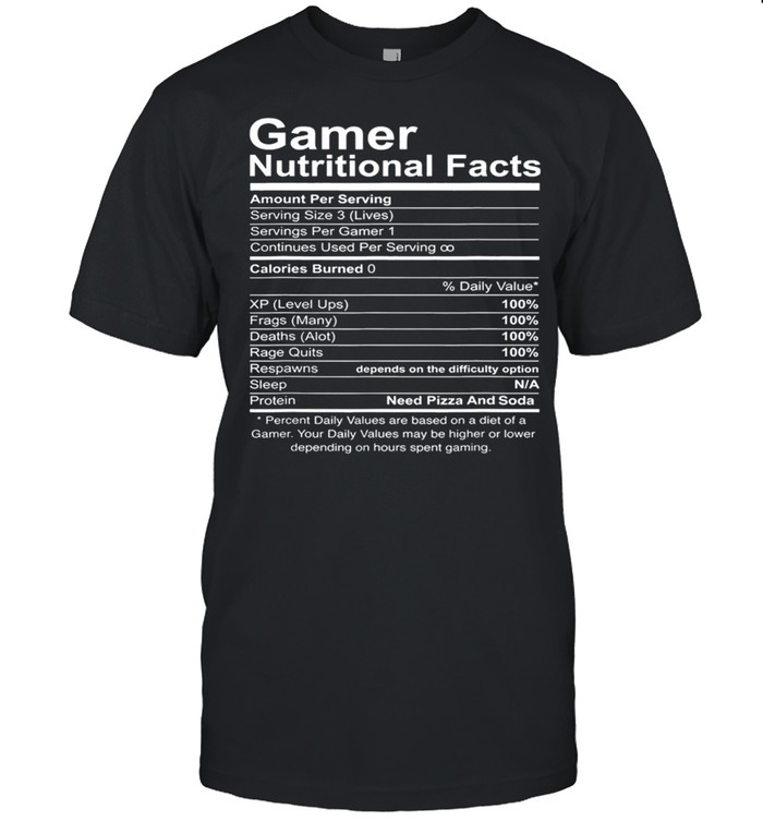 Gamer Nutritional Facts shirt