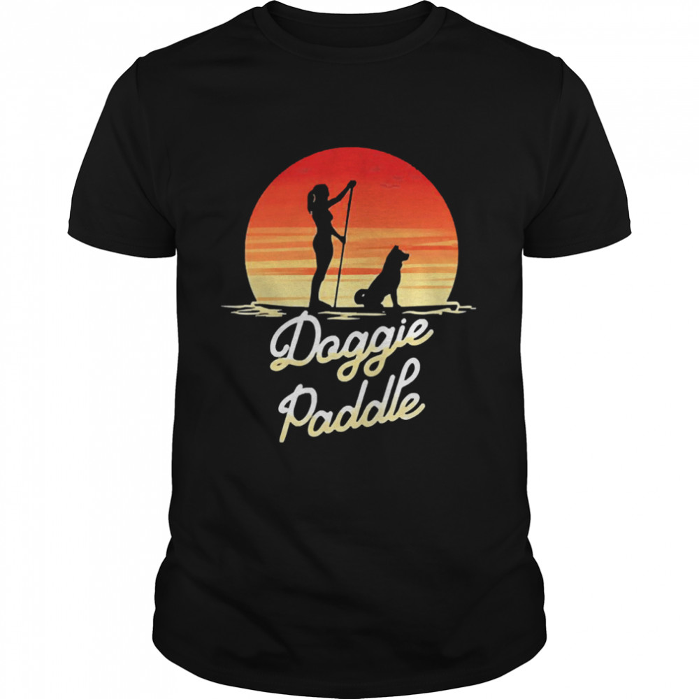 Girl and dog doggie paddle sunset shirt