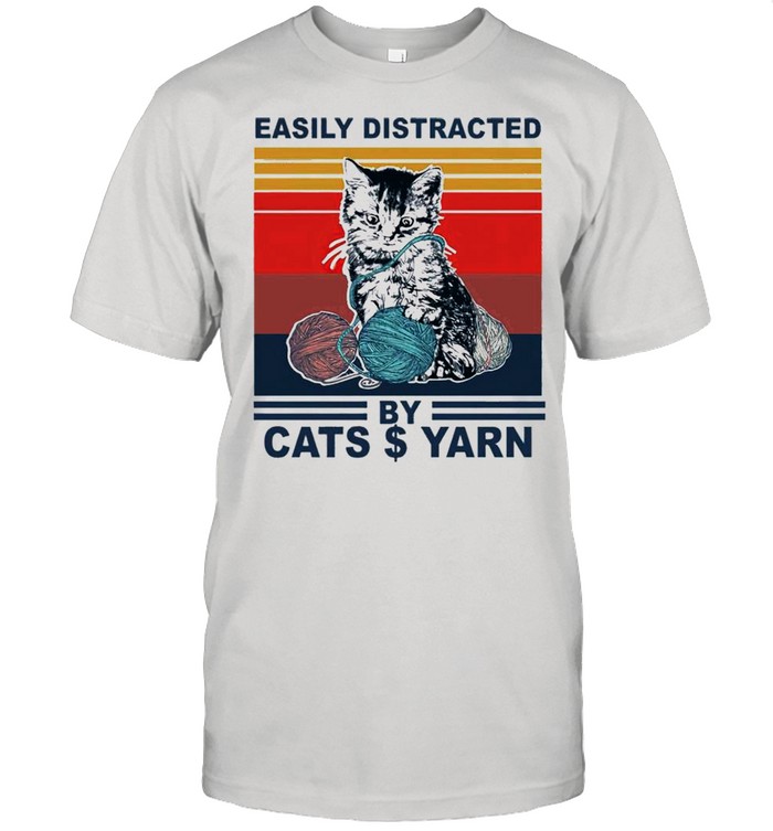 Black Cat Easily Distracted By Cats $ Yarn Vintage shirt