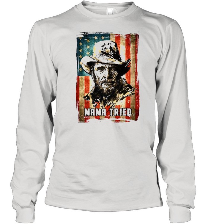 Graphic Mama Tried Country Music Merle Arts Haggard Vintage Long Sleeved T-shirt