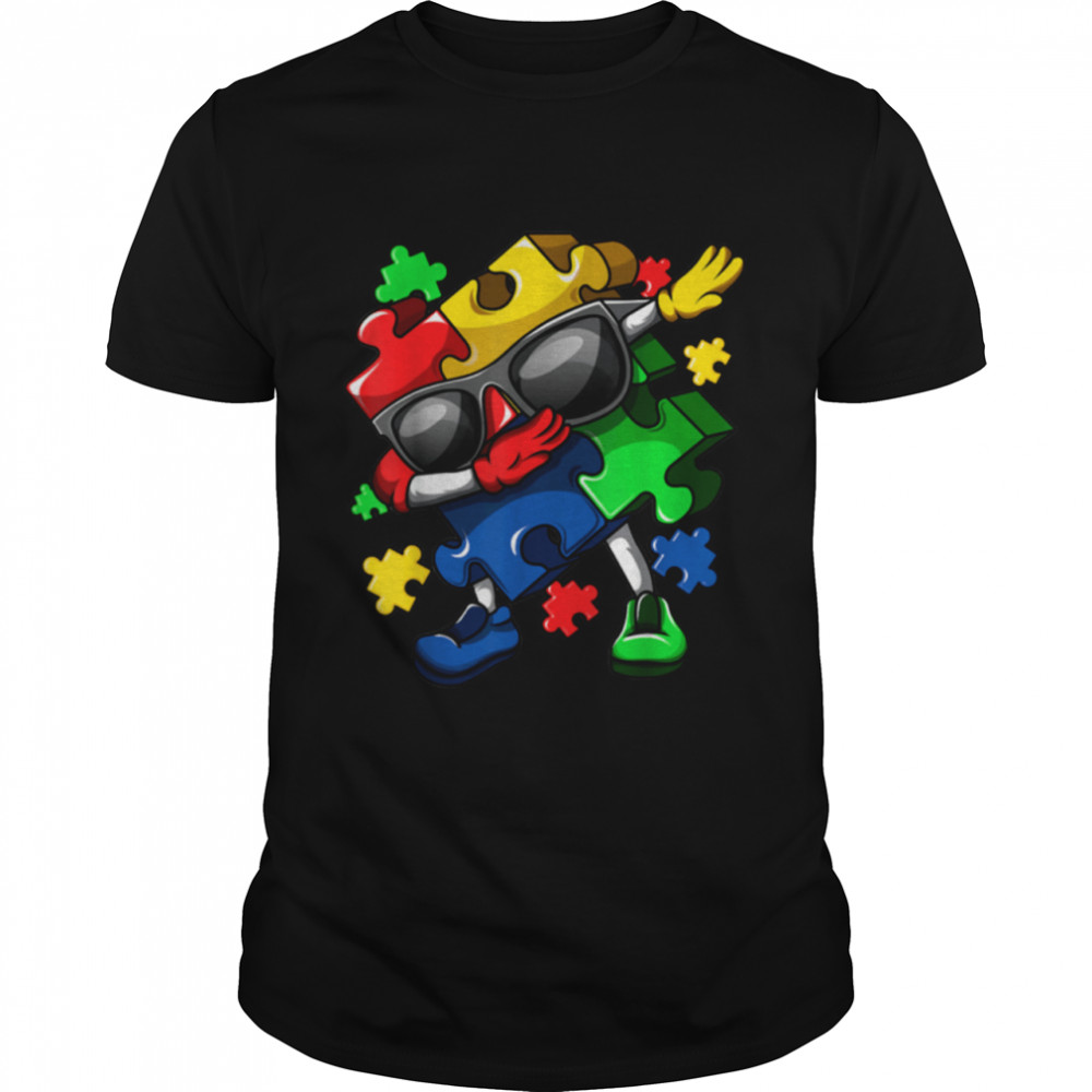 Dabbing Puzzle Pieces Autism Awareness Boys Girls shirt
