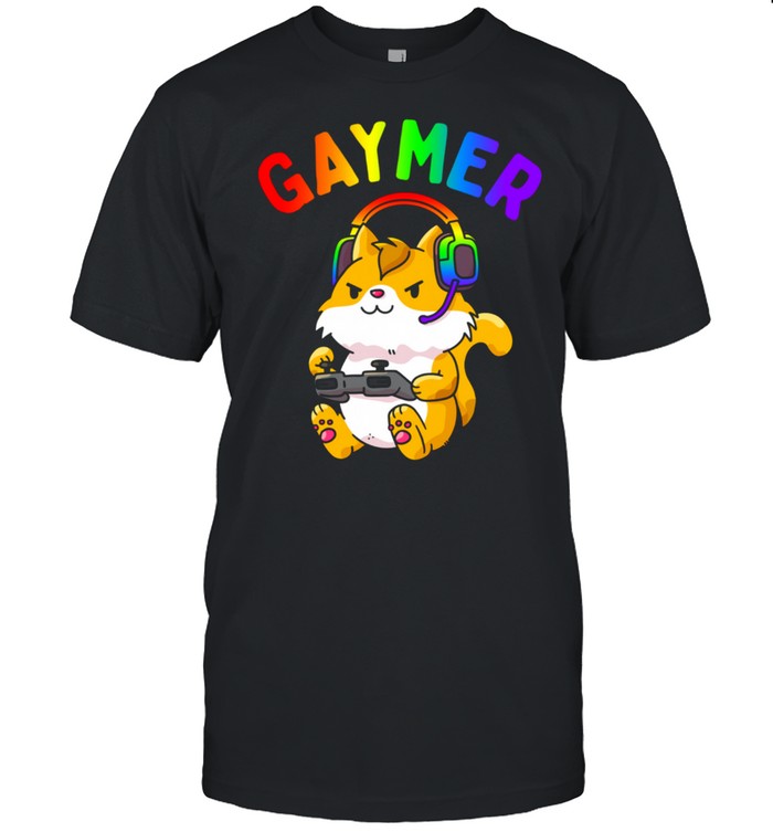 Gaymer Gay Pride Flag Gamer LGBTQ Video Game Cat shirt