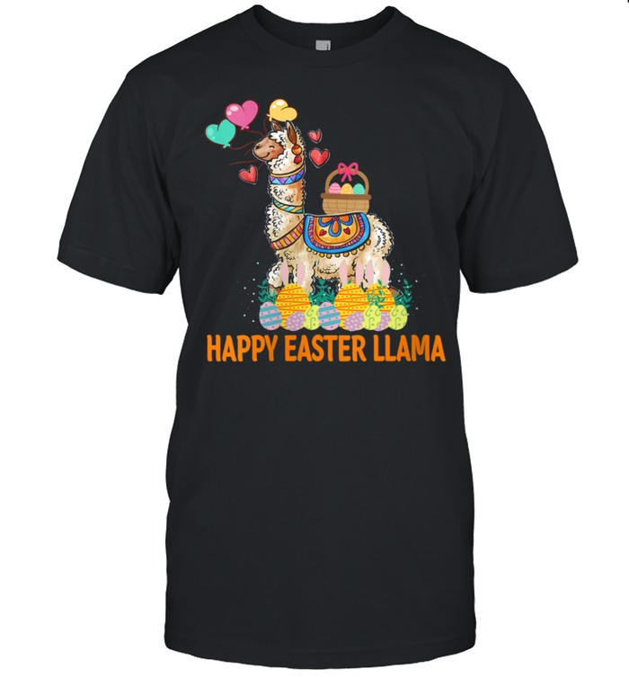 Llama Bunny Rabbit Eggs Hunting Colorful Egg Happy Easter Shirt
