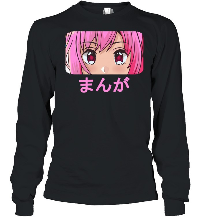 Face Pink Eyes Meme UwU Japanese Manga Waifu Cartoon Long Sleeved T-shirt