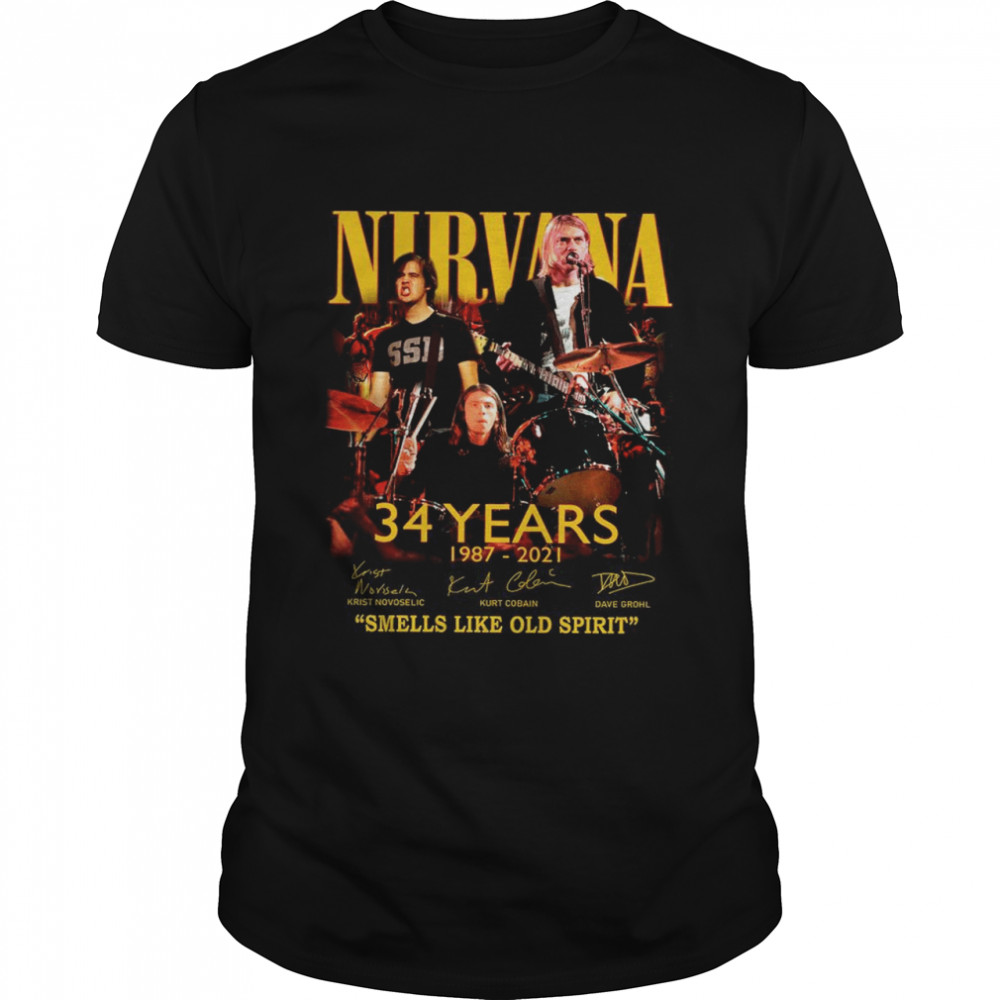 Nirvana 34 Years 1987 2021 Smells Like Old Spirit Signatures Shirt