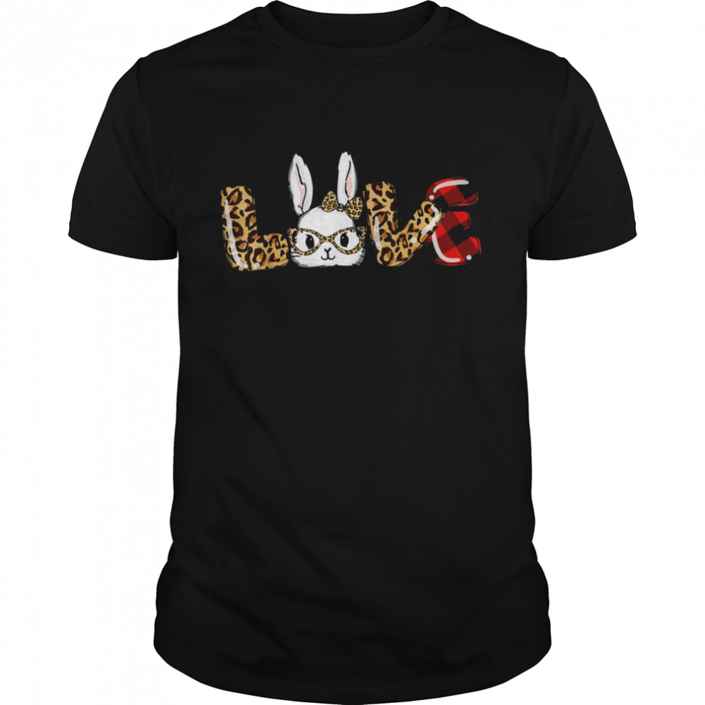 Love Bunny Leopard Print Bunny Easter Day Girls Boys Shirt