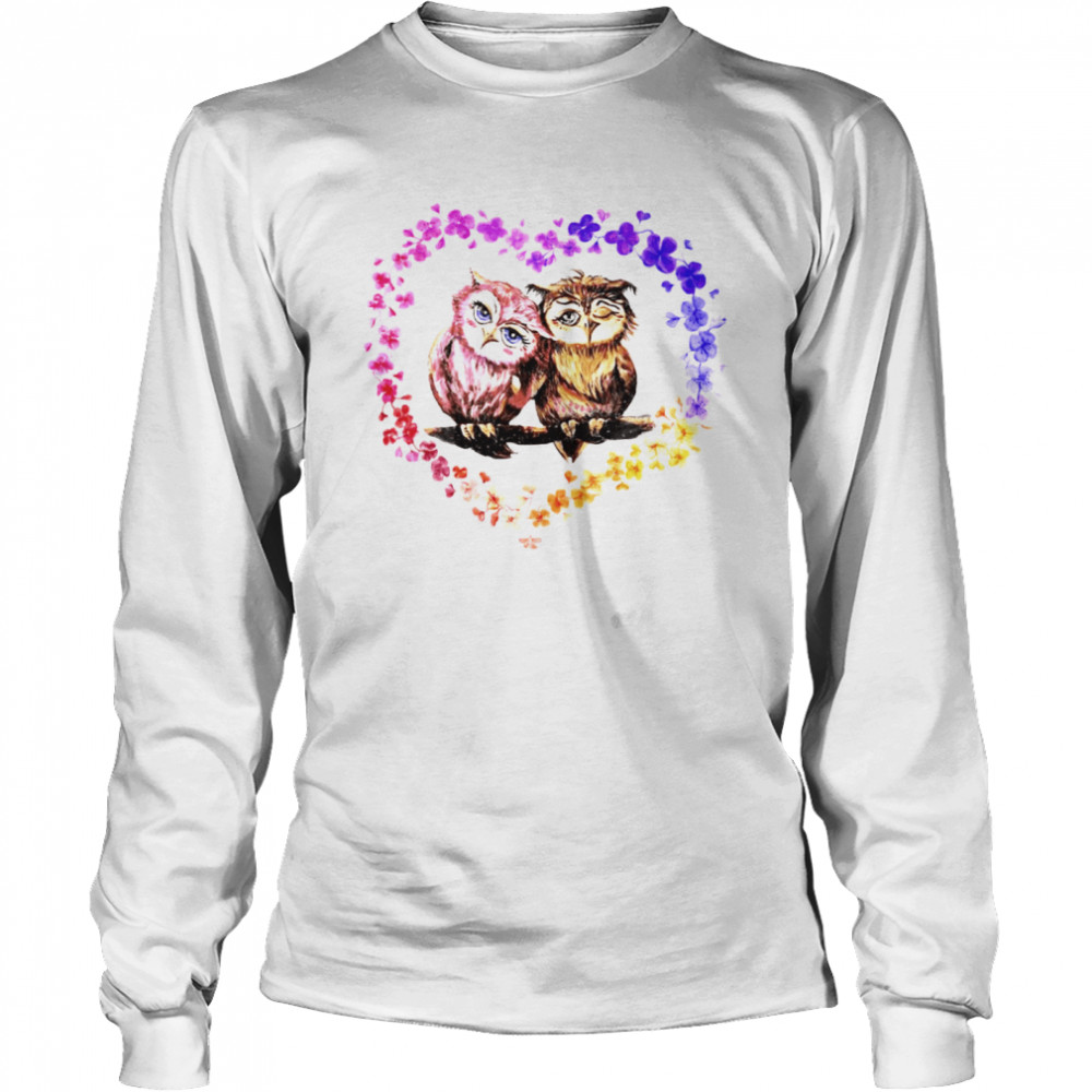 Owl Couple Heart shirt Long Sleeved T-shirt