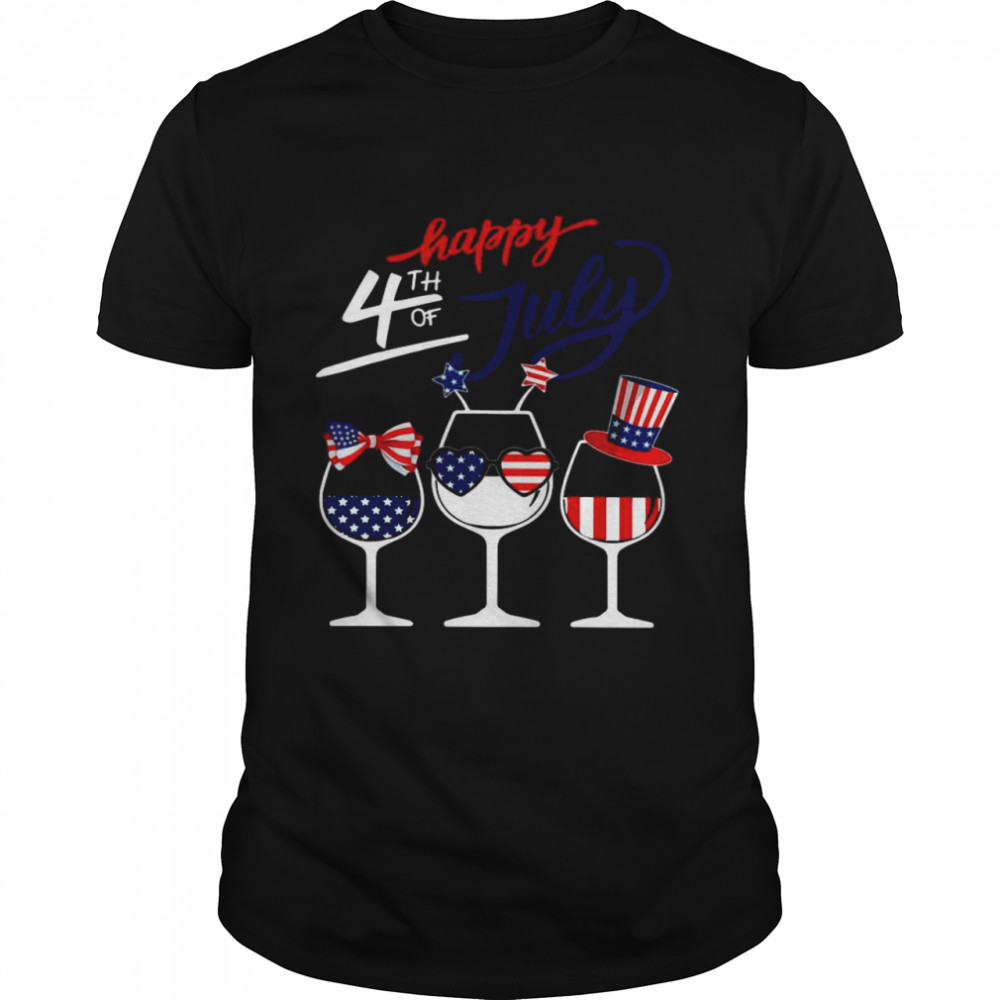Happy 4th Of July Wine Glass American Flag shirt