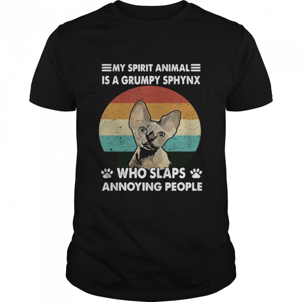 My Spirit Animal Is A Grumpy Sphynx Who Slaps Annoying People Cat Vintage Shirt
