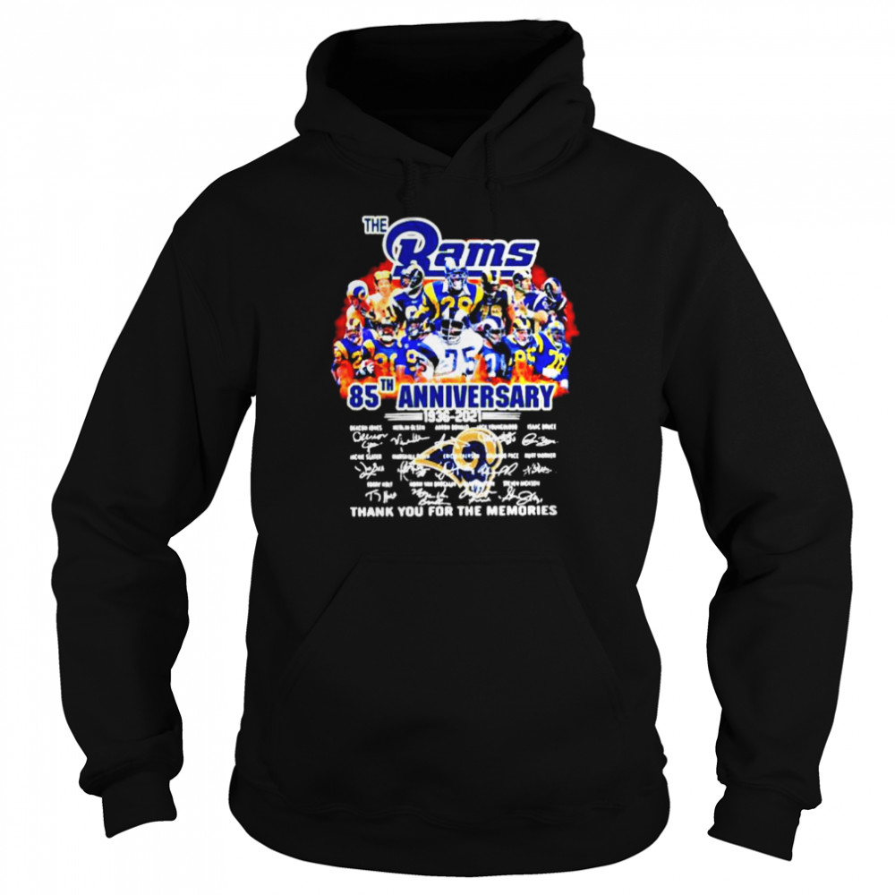 New update The Los Angeles Rams 85th anniversary 1936-2021 thank you for the memories signatures shirt Unisex Hoodie