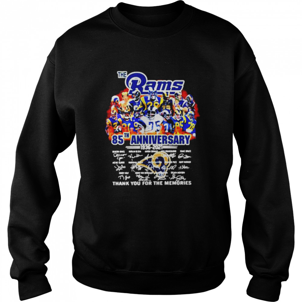 New update The Los Angeles Rams 85th anniversary 1936-2021 thank you for the memories signatures shirt Unisex Sweatshirt