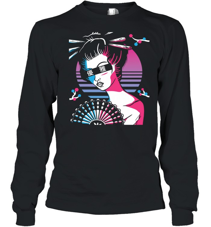 Aesthetic Vaporwave Japanese Fan Geisha Graceful Sunset Long Sleeved T-shirt