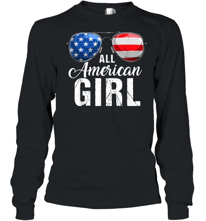ALL AMERICAN GIRL USA Flag Patriotic Sunglasses T- Long Sleeved T-shirt