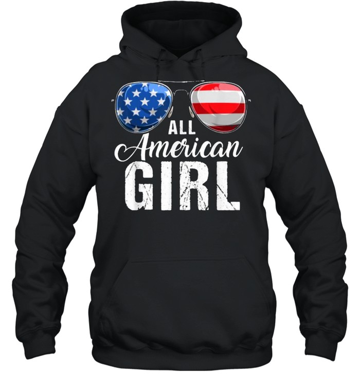 ALL AMERICAN GIRL USA Flag Patriotic Sunglasses T- Unisex Hoodie