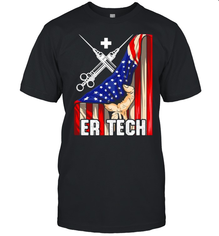 ER Technician Emergency Room Tech Hand Usa Flag T-Shirt