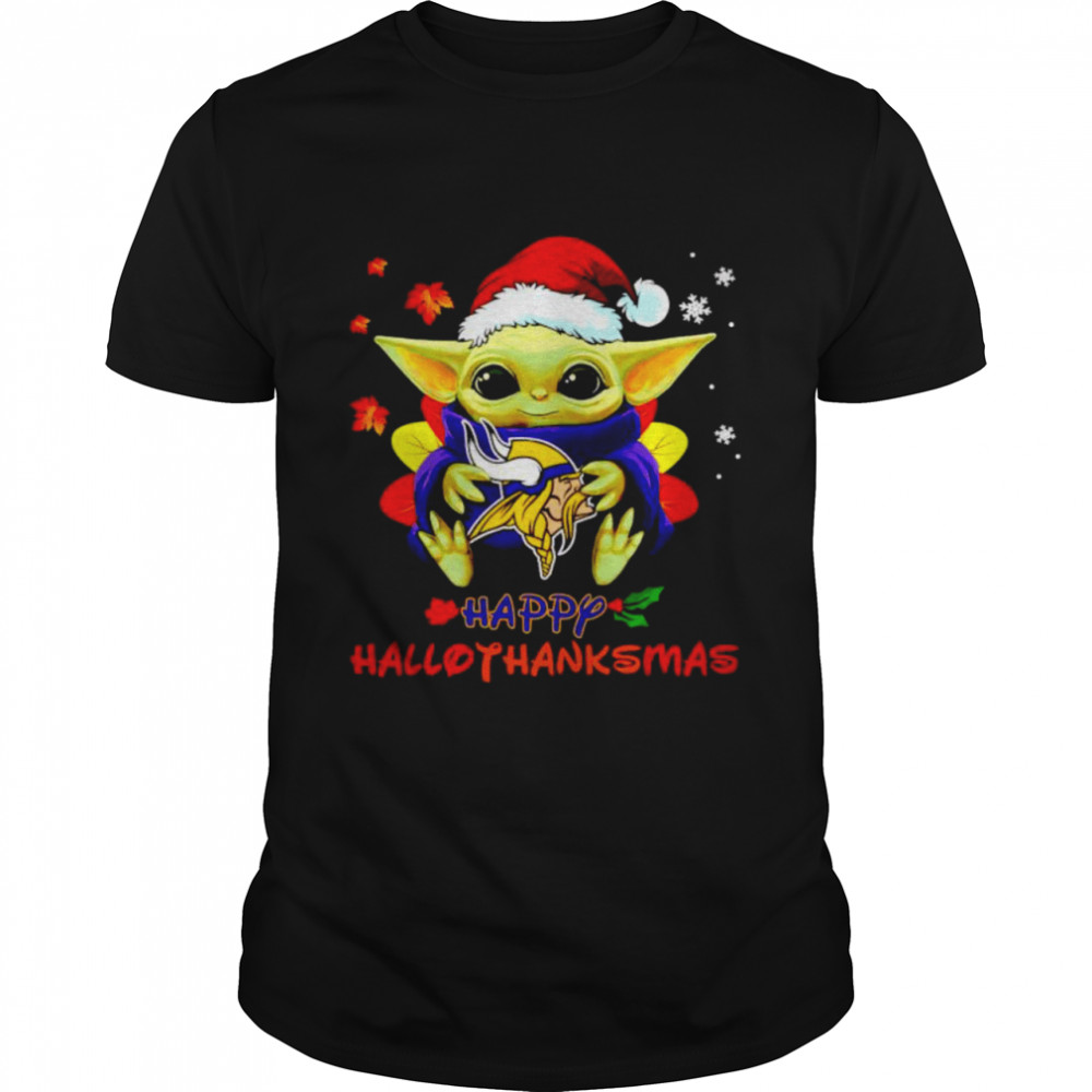 Baby Yoda Vikings happy Hallothanksmas shirt