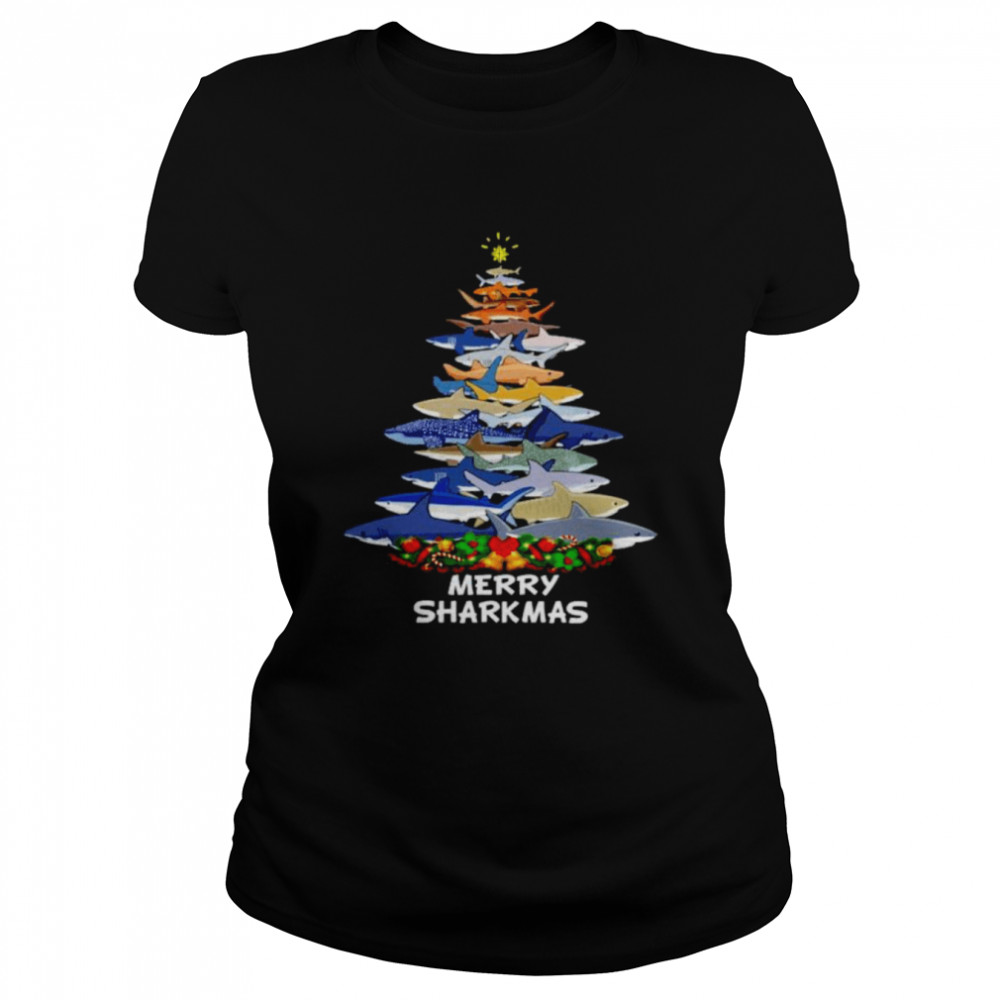 Sharks make Christmas tree Merry Sharkmas shirt Classic Women's T-shirt