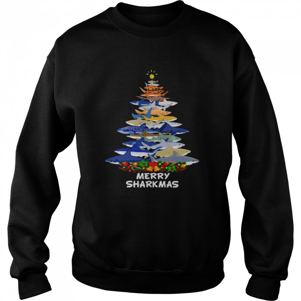 Sharks make Christmas tree Merry Sharkmas shirt Unisex Sweatshirt