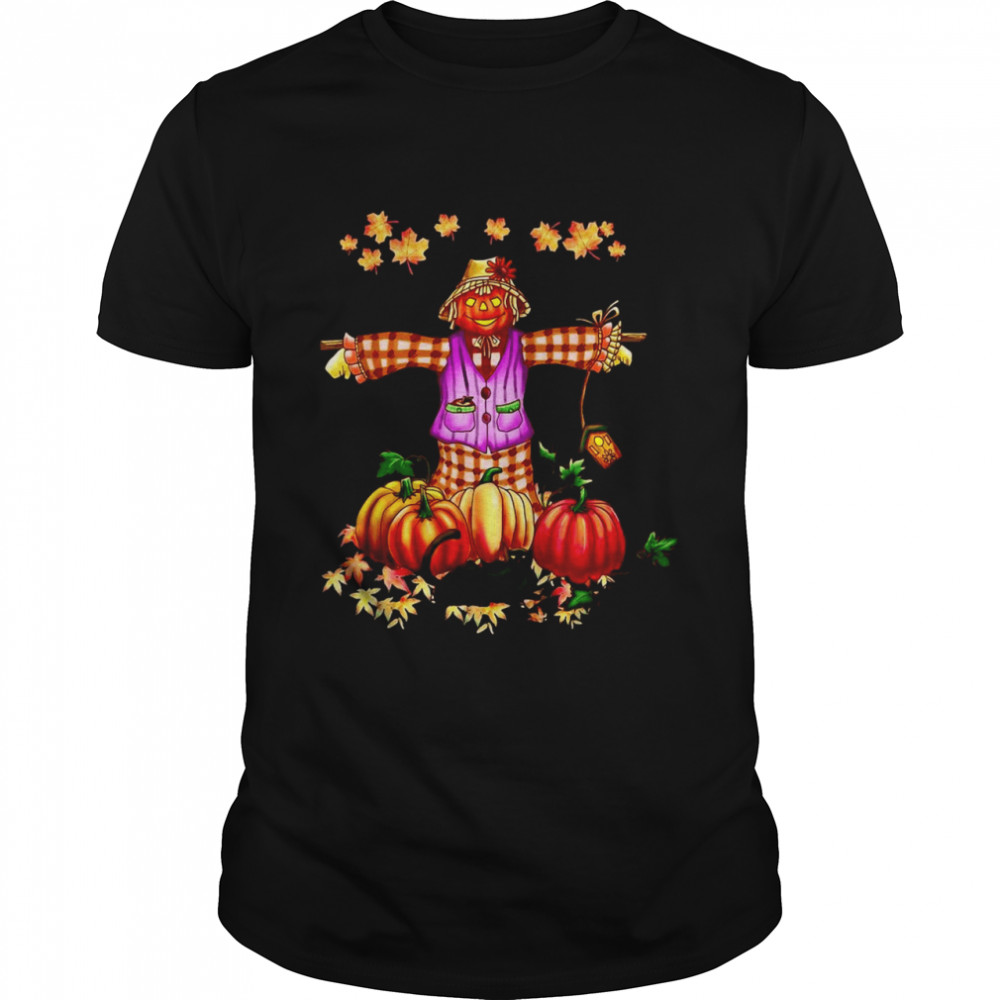 Scarecrow Autumn Hello Fall Pumpkin Thanksgiving Halloween T-shirt