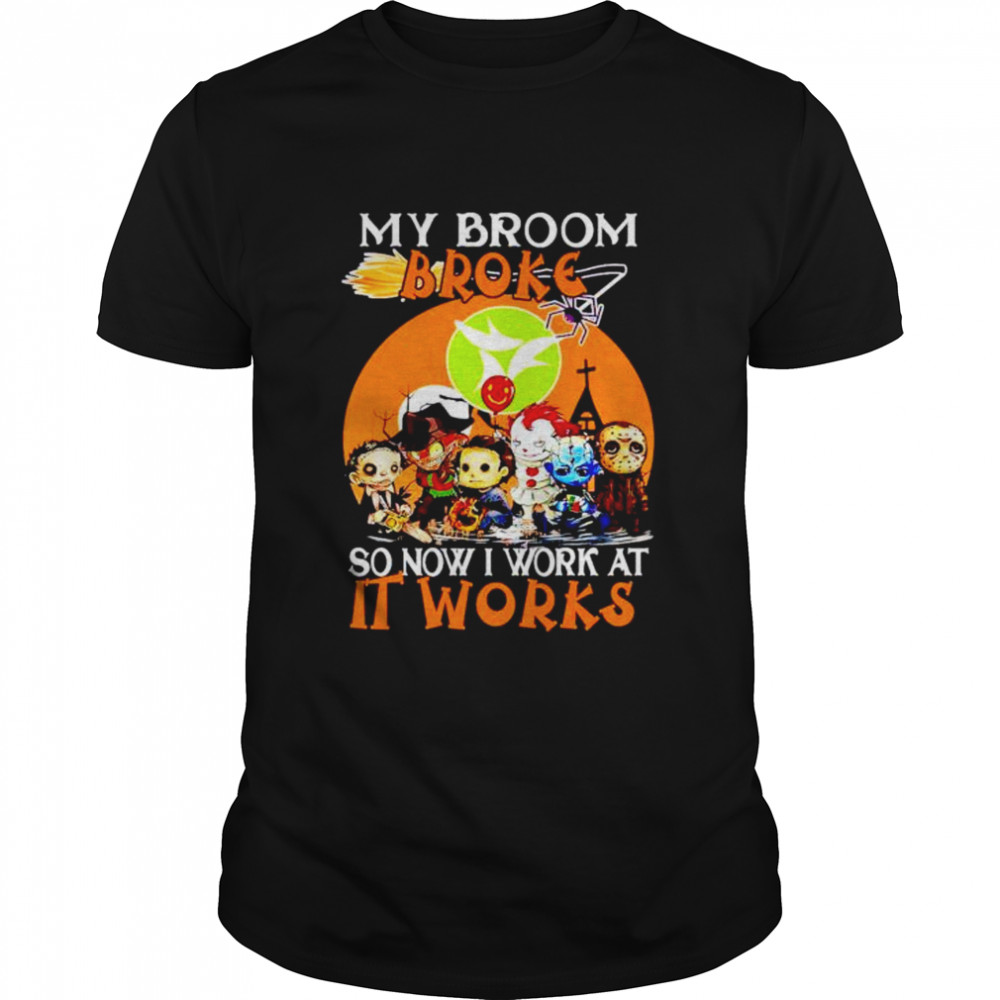 Official horror Halloween chibi my broom broke so now I work at Ingles It Works shirt