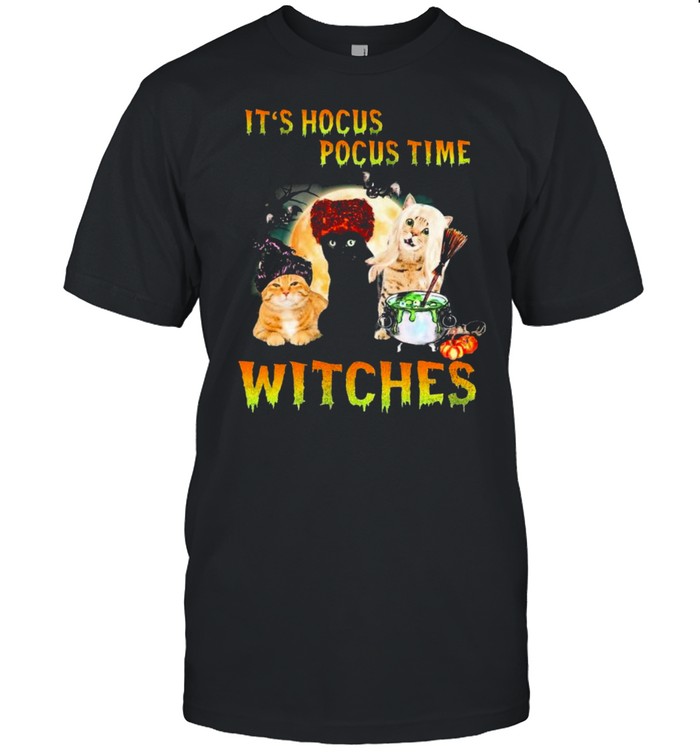 Three Cats It’s Hocus Pocus Time Witches Halloween Shirt