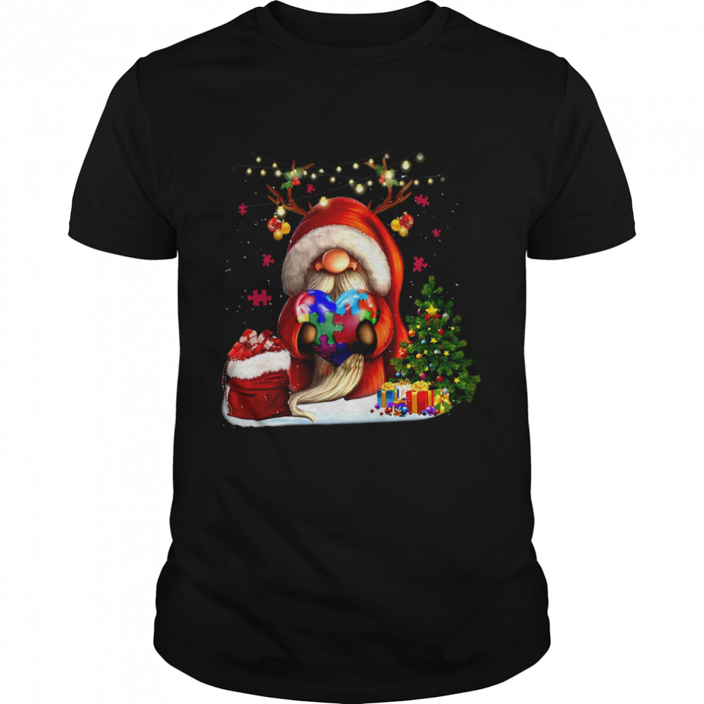 Gnome Hug Autis Heart Merry Christmas Shirt