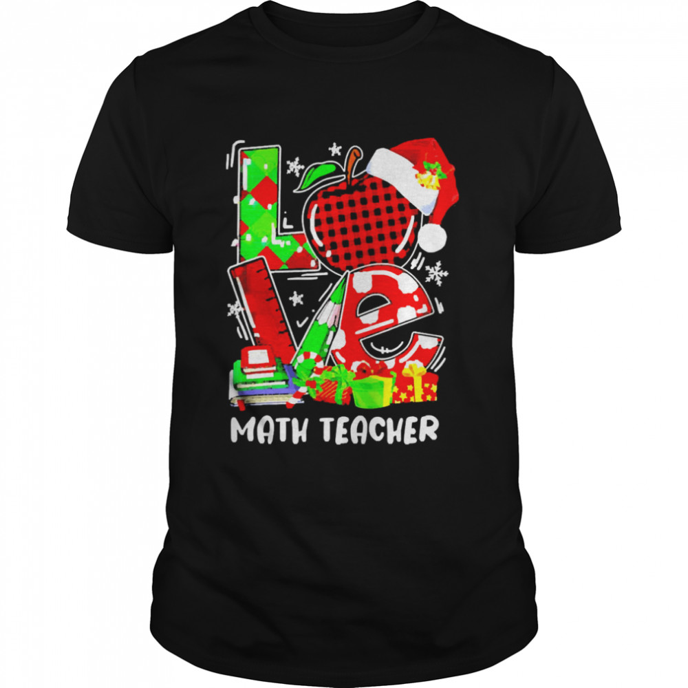 Love Math Teacher Christmas Lights Red Plaid Santa Xmas Sweater T-shirt