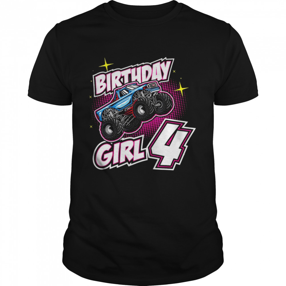 Geburtstag Mädchen 4 Monster Truck Jumping 4 Shirt