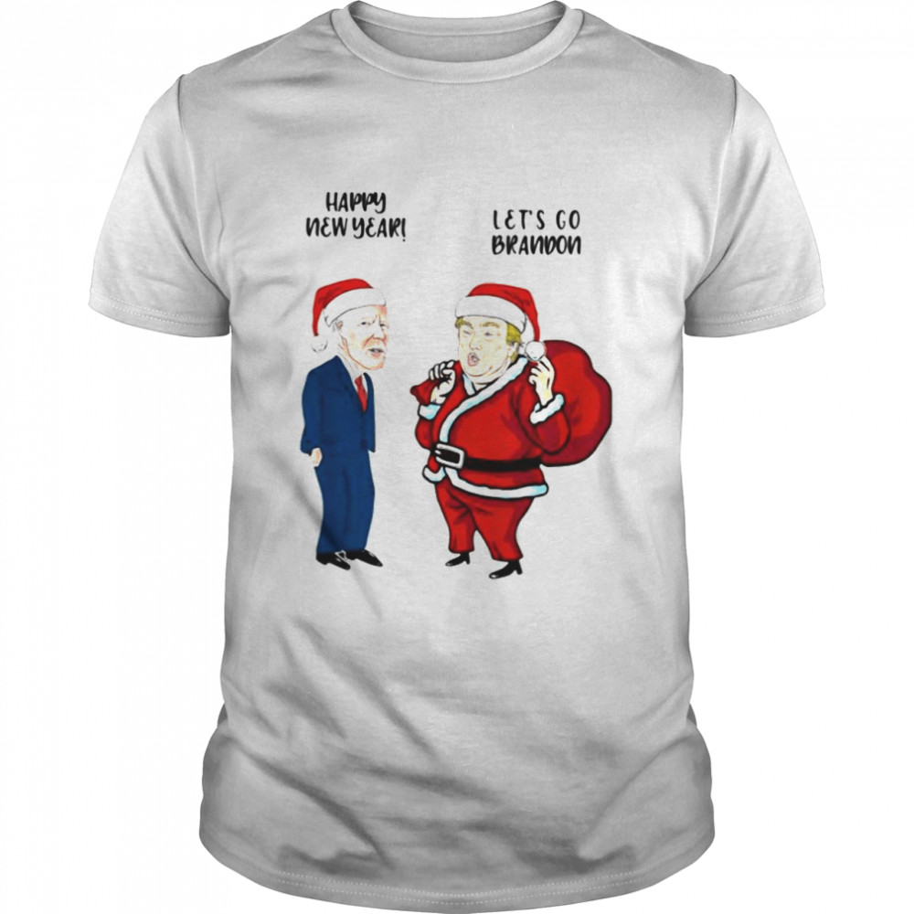 Santa Joe Biden Happy New Year 2022 And Santa Donald Trump let’s go brandon Christmas shirt