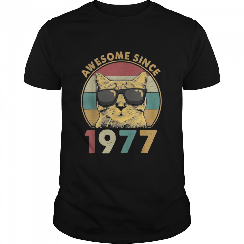 45th Bday Vintage Cat 45 Years Awesome Since 1977 Shirt