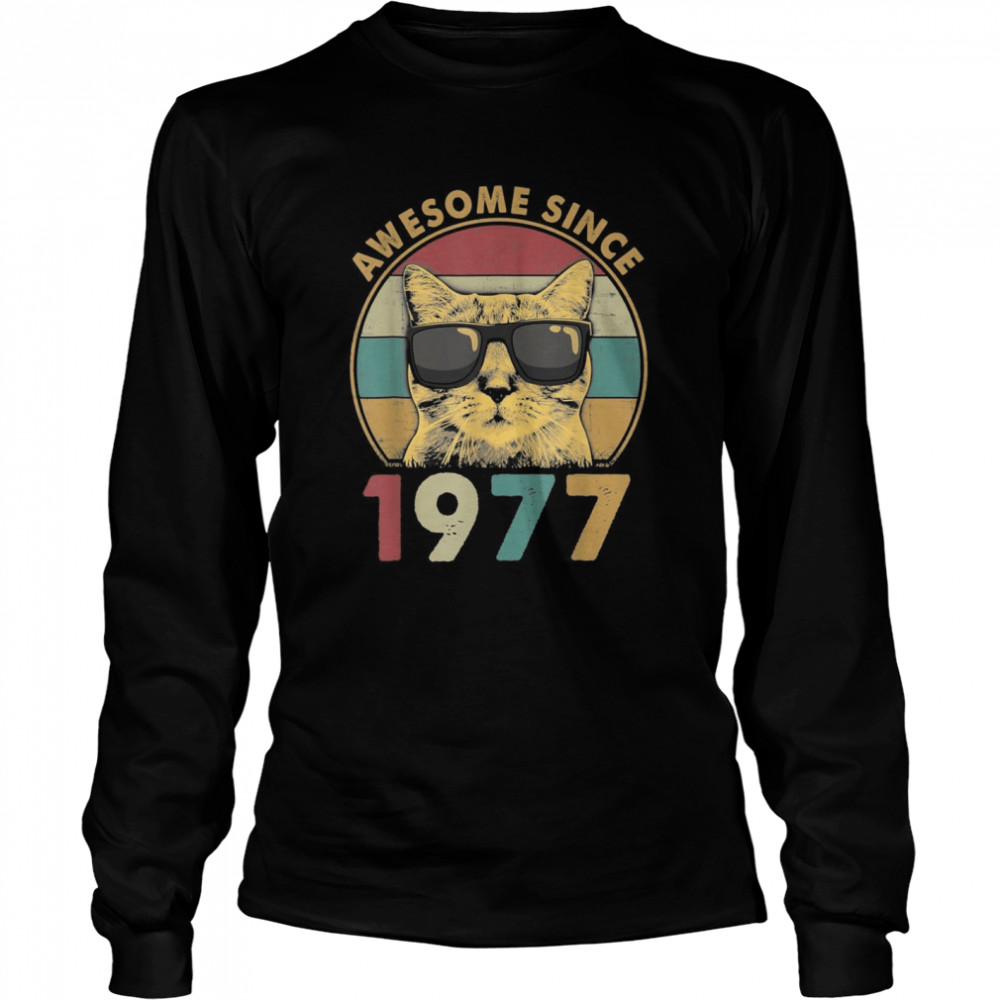 45th Bday Vintage Cat 45 Years Awesome Since 1977  Long Sleeved T-shirt