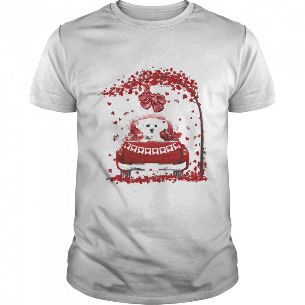 Valentine Red Car White Maltese Shirt