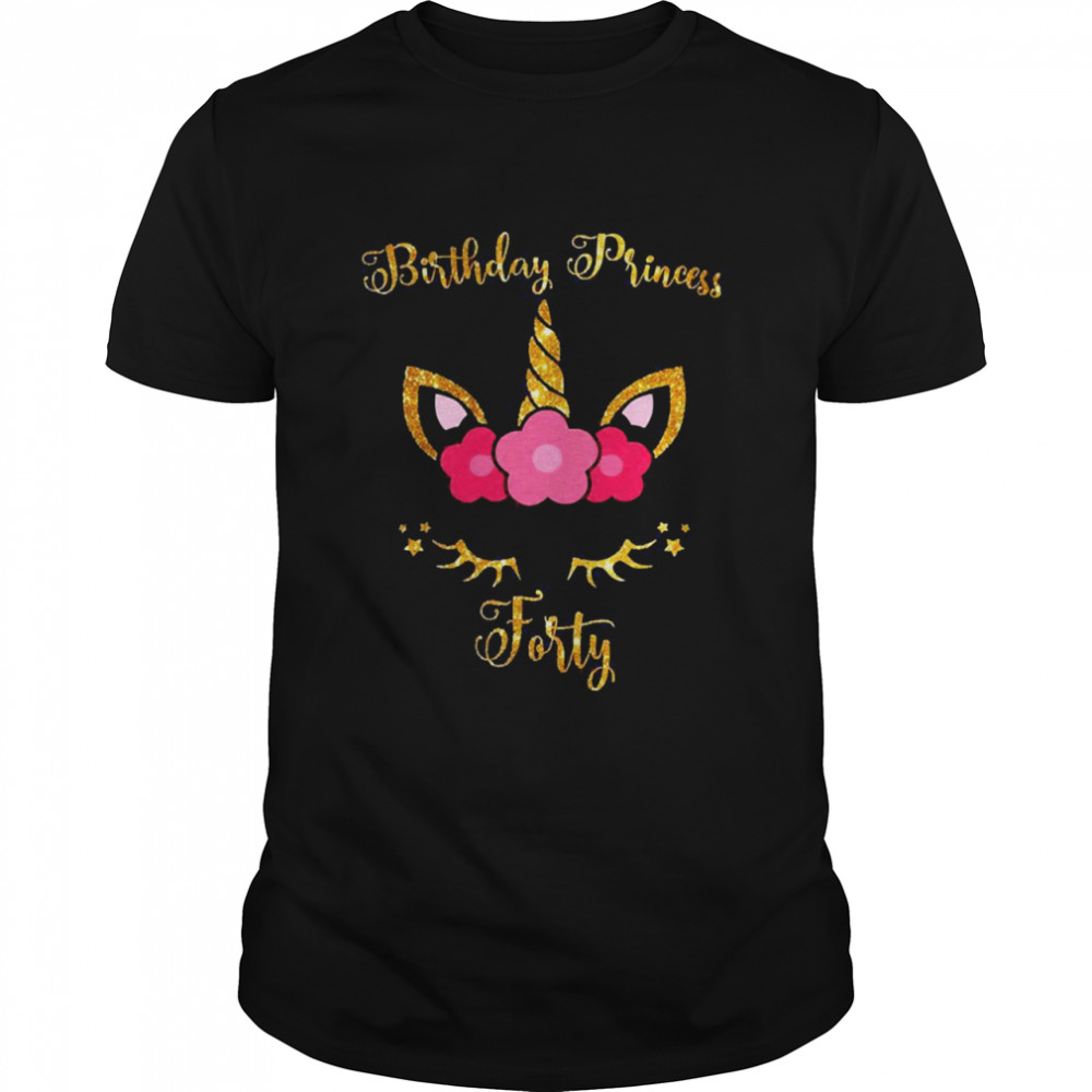 Floral Birthday Princess Unicorn 40 Years Old for Girls Shirt
