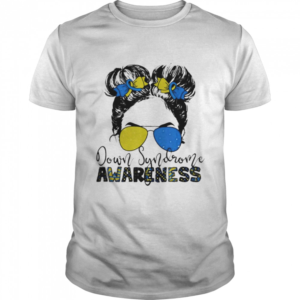 Messy Bun Hair Women Down Syndrome Awareness Day Ribbon shirt